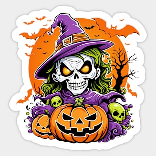 Spooky Halloween - Skull and Pumpkins Sticker